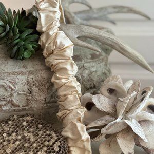 Removable Chandelier Chain Cover - Cream Dupioni Silk 3FT Hook-Loop